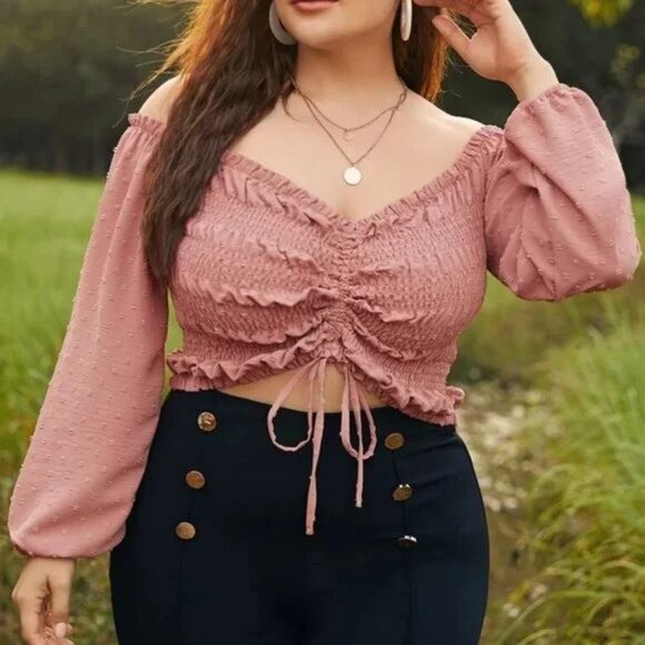 ✨️2/$20 Shirred Drawstring Crop Top - Picture 1 of 7